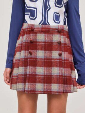 Cider High Rise Gingham Pleated Mini Skirt Size M/6